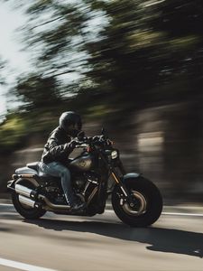 Preview wallpaper harley-davidson, motorcycle, bike, biker, road, speed