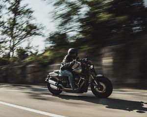 Preview wallpaper harley-davidson, motorcycle, bike, biker, road, speed