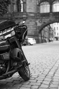 Preview wallpaper harley-davidson, motorcycle, bike, black, road, black and white