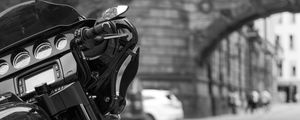Preview wallpaper harley-davidson, motorcycle, bike, black, road, black and white