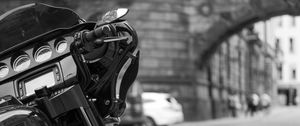 Preview wallpaper harley-davidson, motorcycle, bike, black, road, black and white