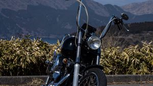 Preview wallpaper harley-davidson, motorcycle, black, helmet