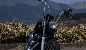 Preview wallpaper harley-davidson, motorcycle, black, helmet