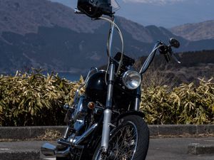 Preview wallpaper harley-davidson, motorcycle, black, helmet