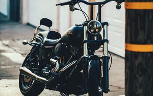 Preview wallpaper harley-davidson, motorcycle, black, bike, front view