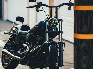 Preview wallpaper harley-davidson, motorcycle, black, bike, front view