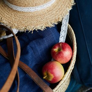 Preview wallpaper hat, apples, fruits, clothes