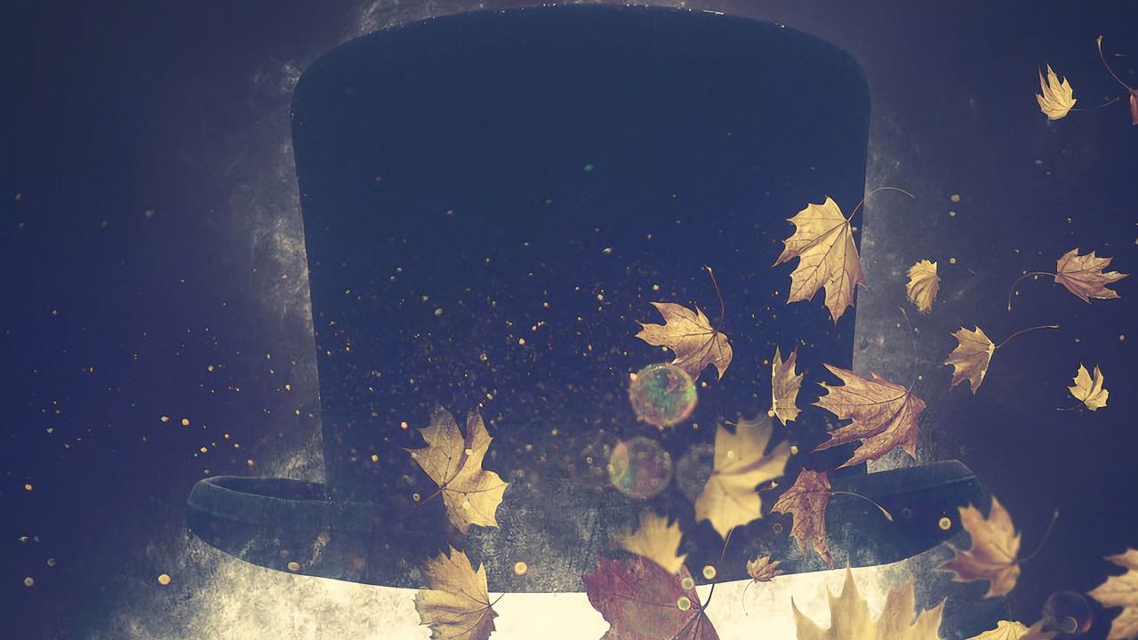 Wallpaper hat, autumn, foliage, art, surrealism