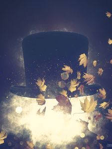 Preview wallpaper hat, autumn, foliage, art, surrealism