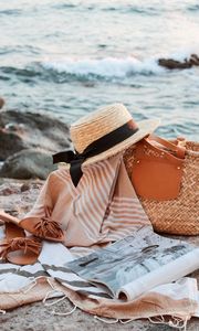 Preview wallpaper hat, bag, magazine, fabric, beach