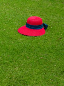 Preview wallpaper hat, grass, lawn, green, red