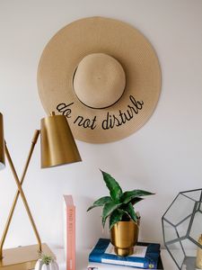 Preview wallpaper hat, inscription, words, lamp, book, decor