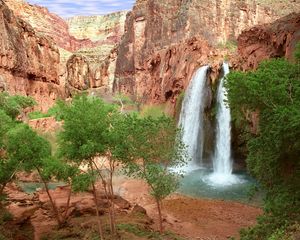 Preview wallpaper havasu falls, arizona, canyon, trees, greens