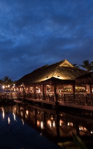 Preview wallpaper hawaii, light, sea, palm trees, night