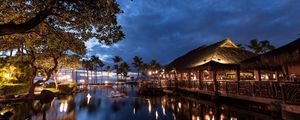 Preview wallpaper hawaii, light, sea, palm trees, night