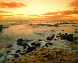 Preview wallpaper hawaii, morning, sea, sand, stones