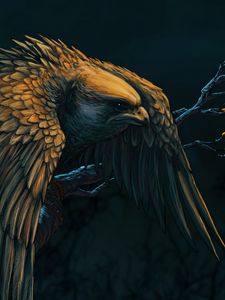 Preview wallpaper hawk, bird, branch, art