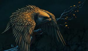 Preview wallpaper hawk, bird, branch, art