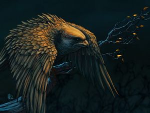 Preview wallpaper hawk, bird, branch, art