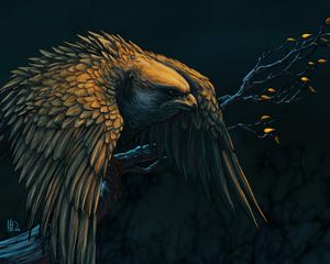 Preview wallpaper hawk, bird, branch, art