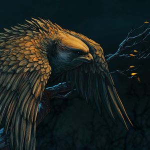 Preview wallpaper hawk, bird, branch, art