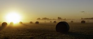 Preview wallpaper hay, field, fog, sunset, nature