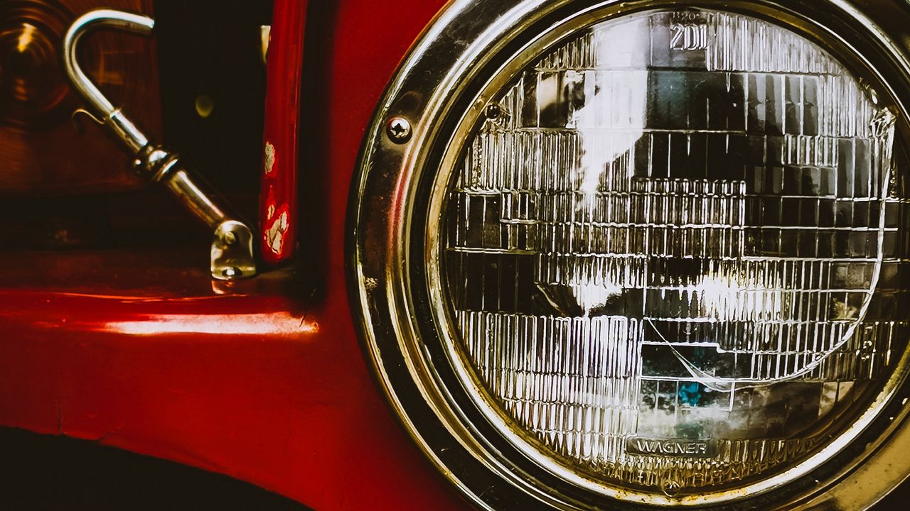 Wallpaper headlight, round, car, red