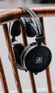 Preview wallpaper headphones, audio, chair, wooden, spindles