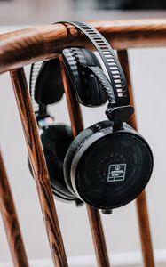 Preview wallpaper headphones, audio, chair, wooden, spindles