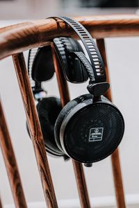 Preview wallpaper headphones, audio, chair, wooden, spindles