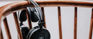 Preview wallpaper headphones, audio, chair, wooden, spindles