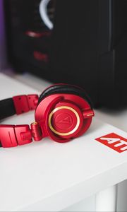 Preview wallpaper headphones, audio, red, style, music