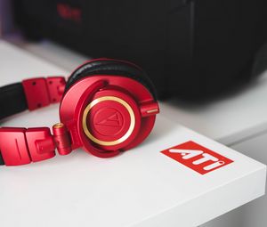 Preview wallpaper headphones, audio, red, style, music