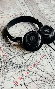 Preview wallpaper headphones, map, travel, music, audio