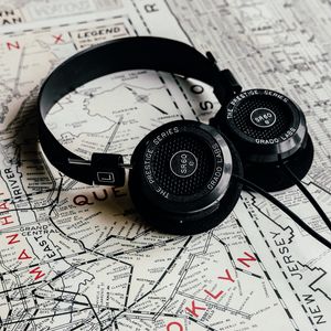 Preview wallpaper headphones, map, travel, music, audio
