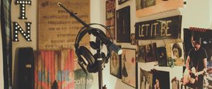 Preview wallpaper headphones, microphone, musical equipment, room