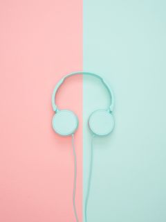 240x320 Wallpaper headphones, minimalism, pastel, pink