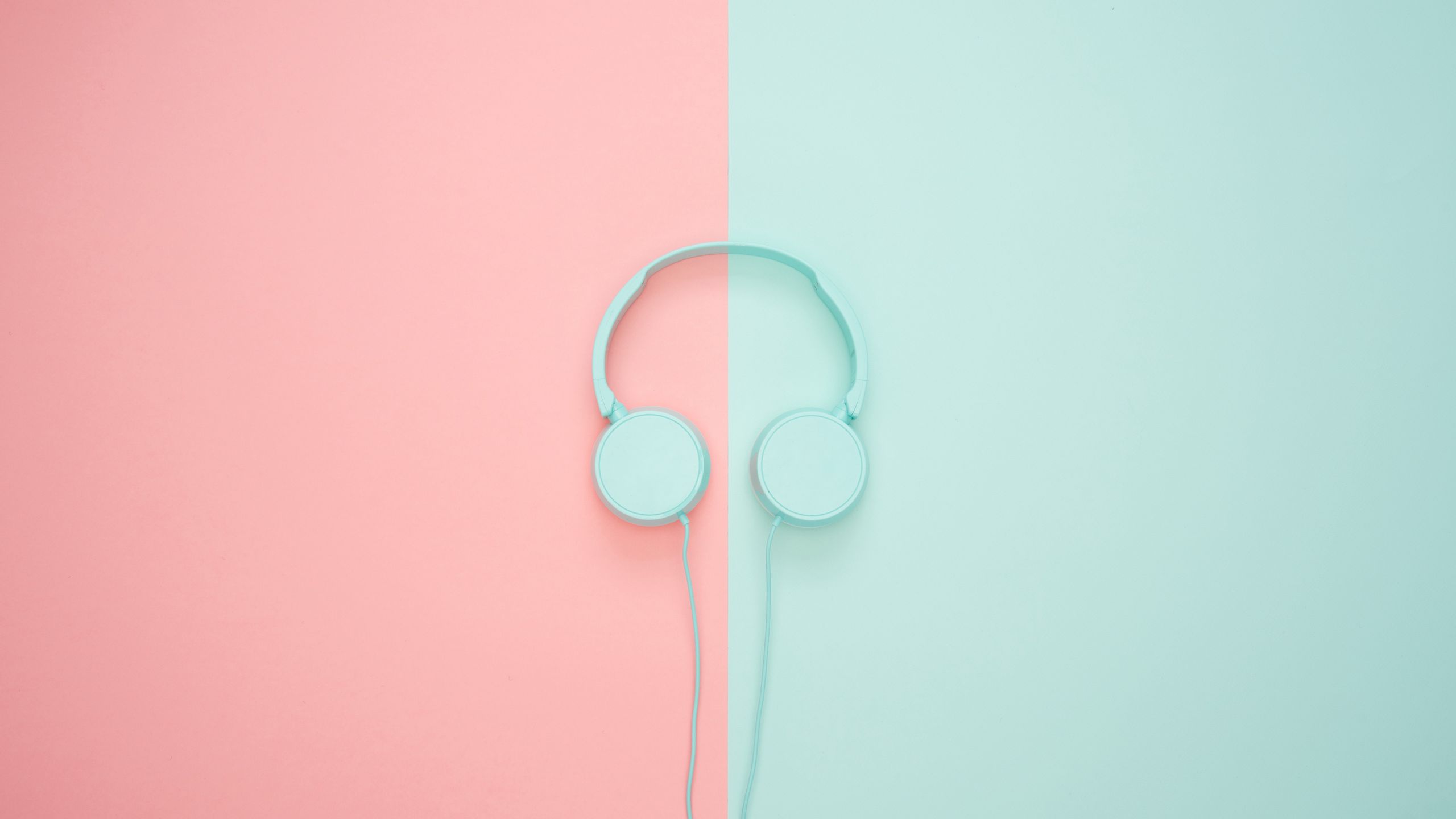 2560x1440 Wallpaper headphones, minimalism, pastel, pink