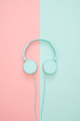 320x480 Wallpaper headphones, minimalism, pastel, pink