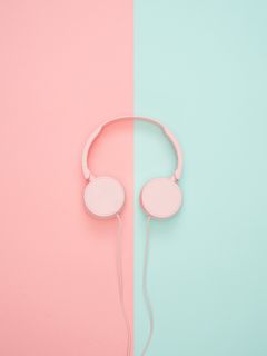 240x320 Wallpaper headphones, minimalism, pink, pastel
