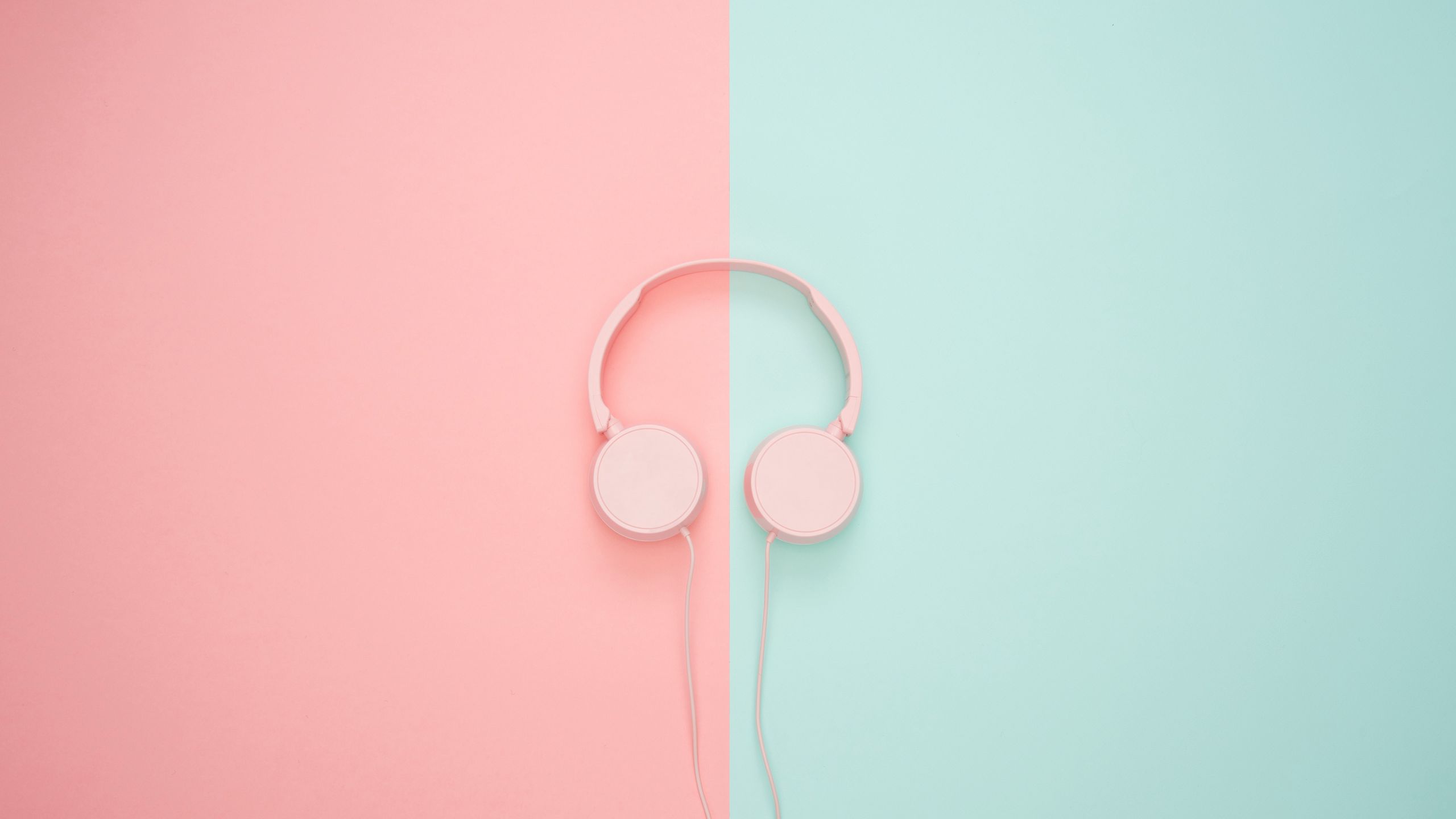 2560x1440 Wallpaper headphones, minimalism, pink, pastel