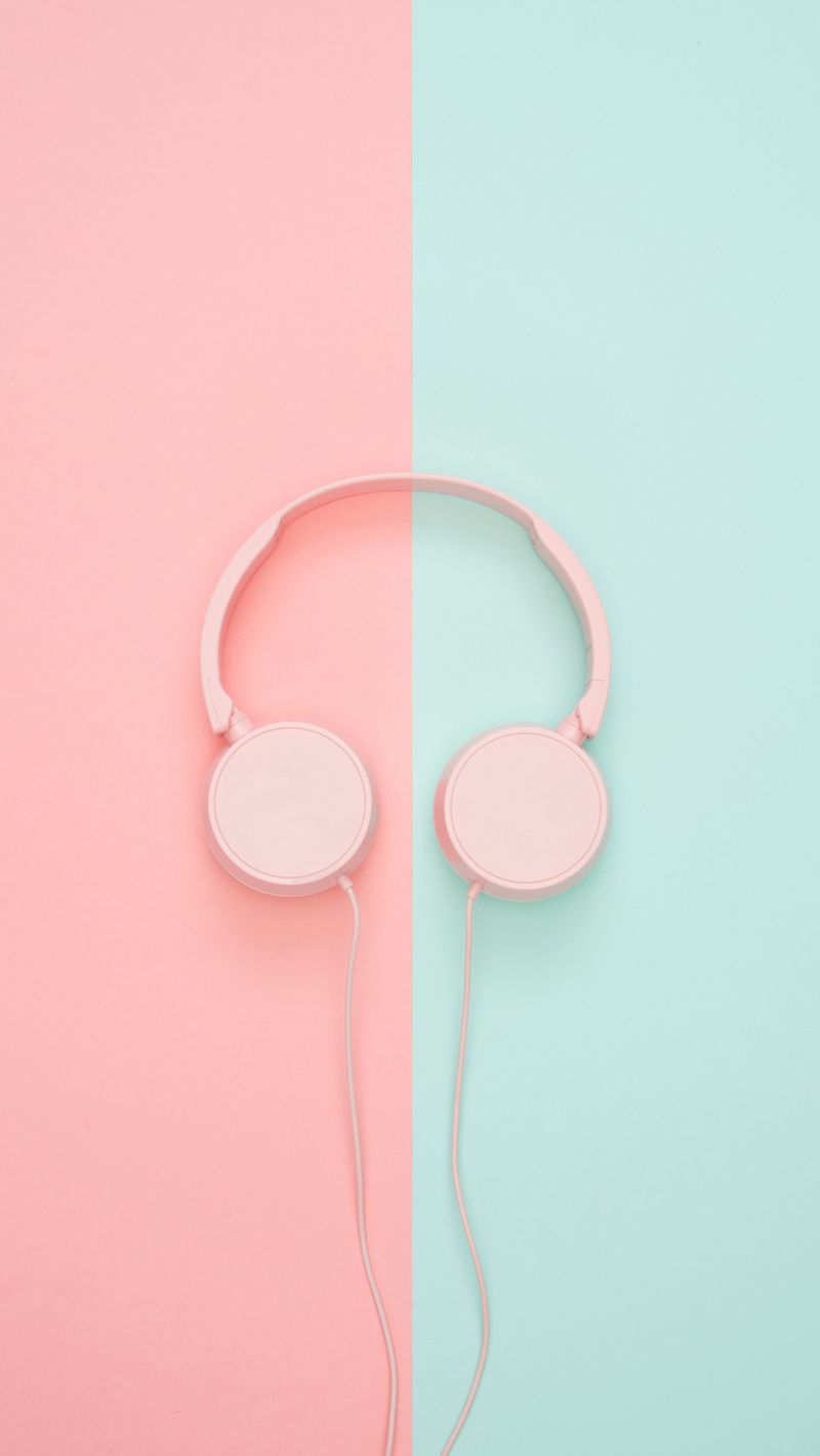 800x1420 Wallpaper headphones, minimalism, pink, pastel