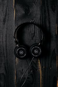 Preview wallpaper headphones, surface, wooden, dark