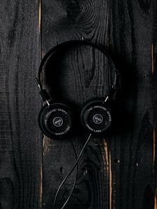 Preview wallpaper headphones, surface, wooden, dark