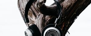 Preview wallpaper headphones, tree, trunk, bark