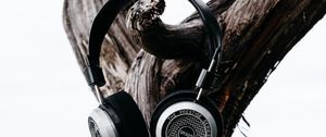 Preview wallpaper headphones, tree, trunk, bark