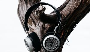 Preview wallpaper headphones, tree, trunk, bark