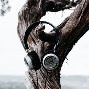 Preview wallpaper headphones, tree, trunk, bark