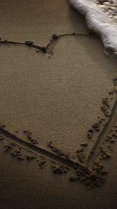 Preview wallpaper heart, beach, sand, water, foam