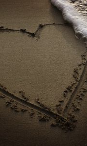 Preview wallpaper heart, beach, sand, water, foam